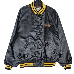 Vintage Pla-Jac Dunbrooke Varsity Bomber Jacket Mens XL Black Prudential USA 80s